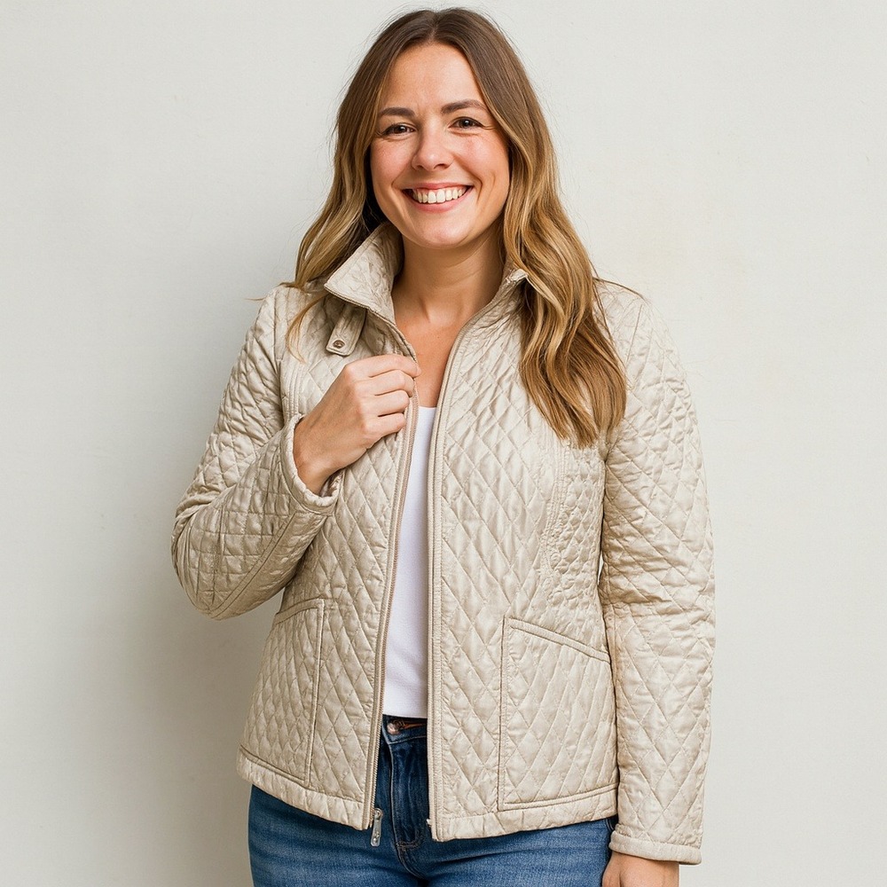 Weather Tamer Quilted Jacket‎ Women 1X Beige Coat Padded Lightweight puffer